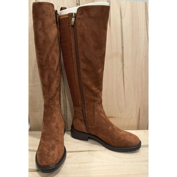 Kenneth Cole Reaction Lionel Tall Stretch Back Panel Boots Caramel Cafe - Picture 1 of 9